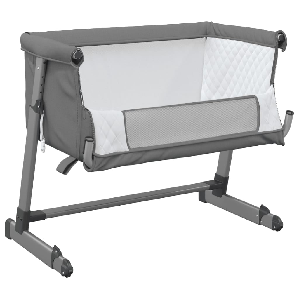 Vidaxl Cuna Con Colchón Tela De Lino Gris Oscuro_3