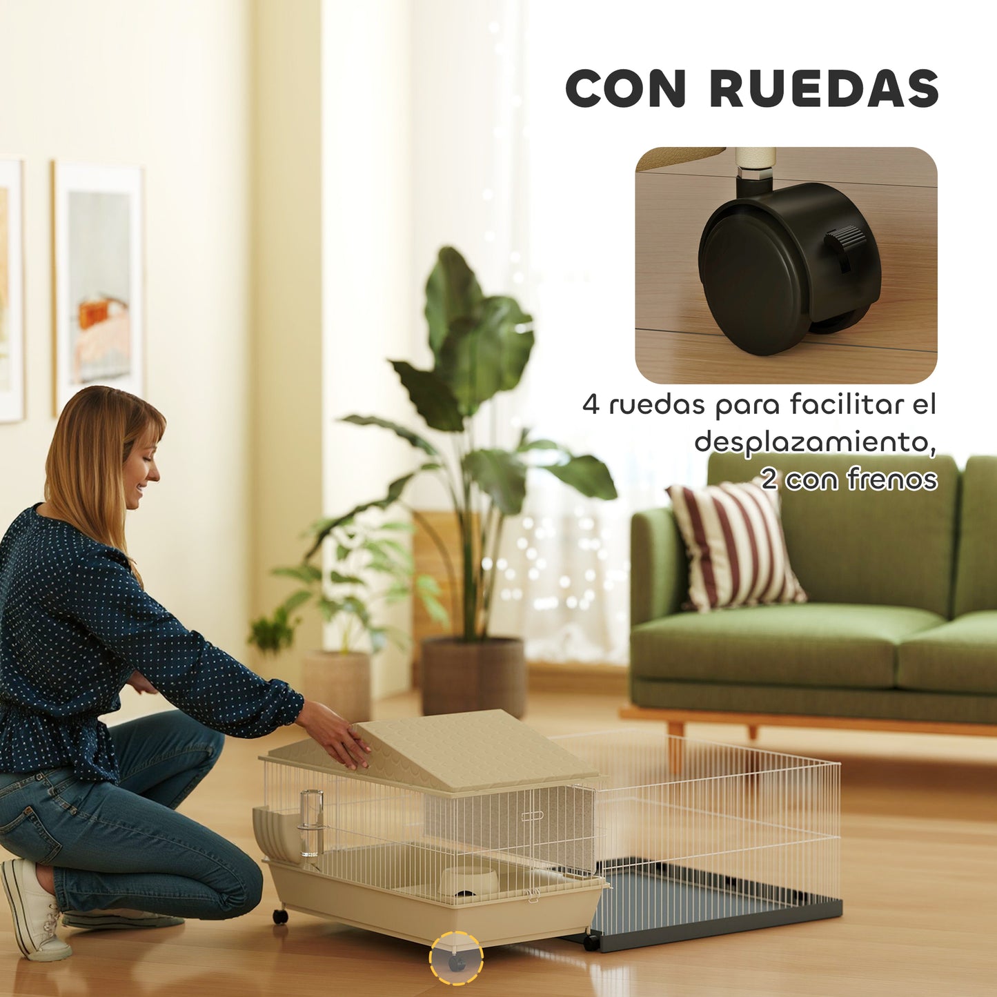 Pawhut Jaula Para Animales Pequeños Con Corral Desmontable 108x71x57 Cm Beige_5