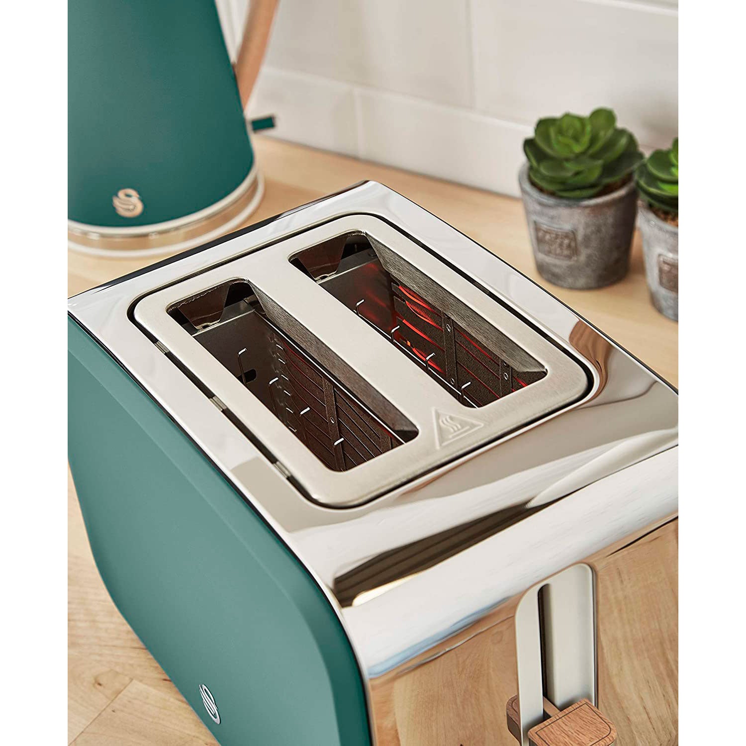 Swan Nordic Tostadora Pan Ranura Ancha 2 Rebanadas, 3 Funciones, 6 Niveles, Diseño Moderno, St14610greneu, Verde 900w_1