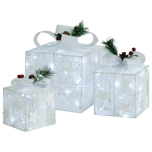 Vidaxl Caja Regalo Decorativa Navidad 3 Pzas Blanca Exterior/interior_0