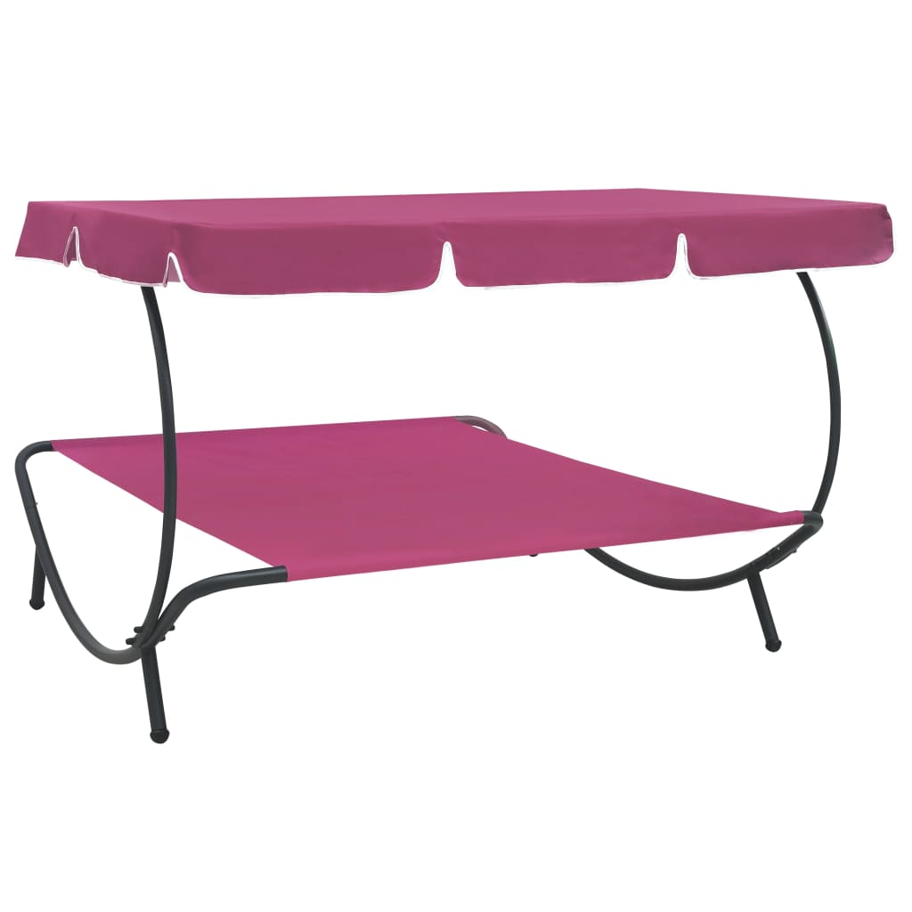 Tumbona Sofá De Jardín Con Toldo Rosa_3