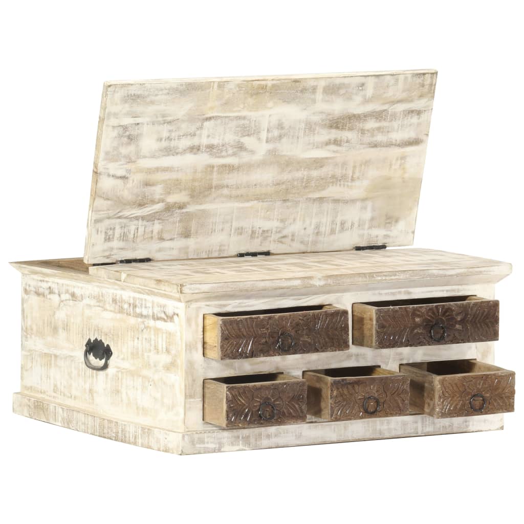 Mesa De Centro De Madera Maciza De Mango Blanca 68x68x30 Cm_1