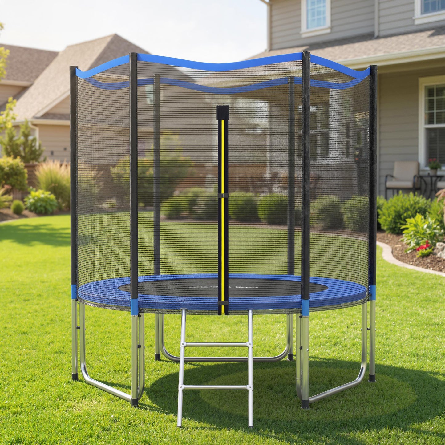 Sportnow Cama Elástica Niños Exterior Ø244 Cm Con Red De Seguridad Escalera Azul_1