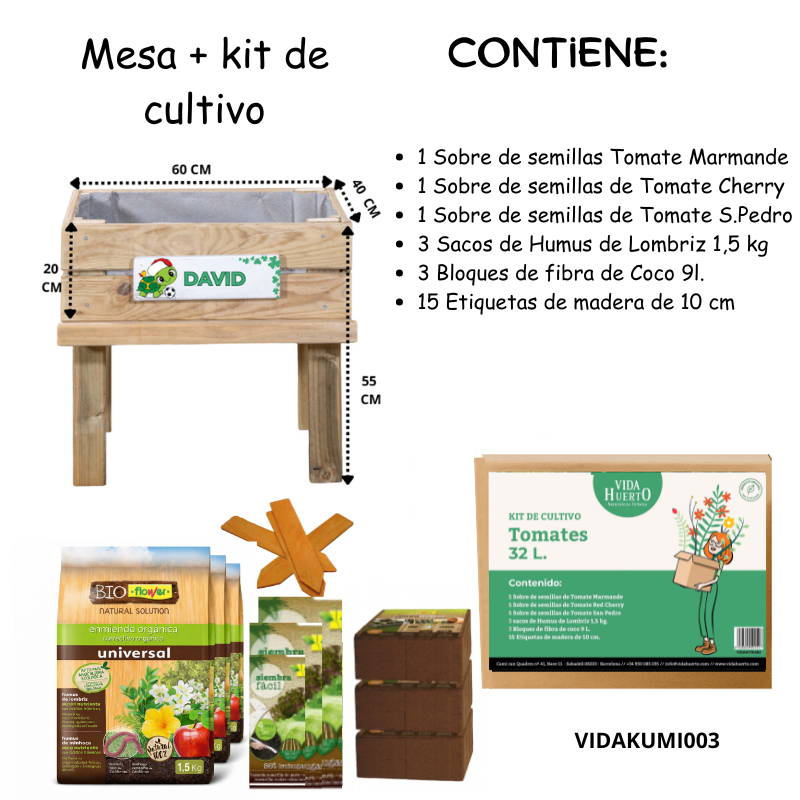 Mesa De Cultivo Infantil De Madera Con Kit De Cultivo De Tomates Variados| Vidahuerto_2