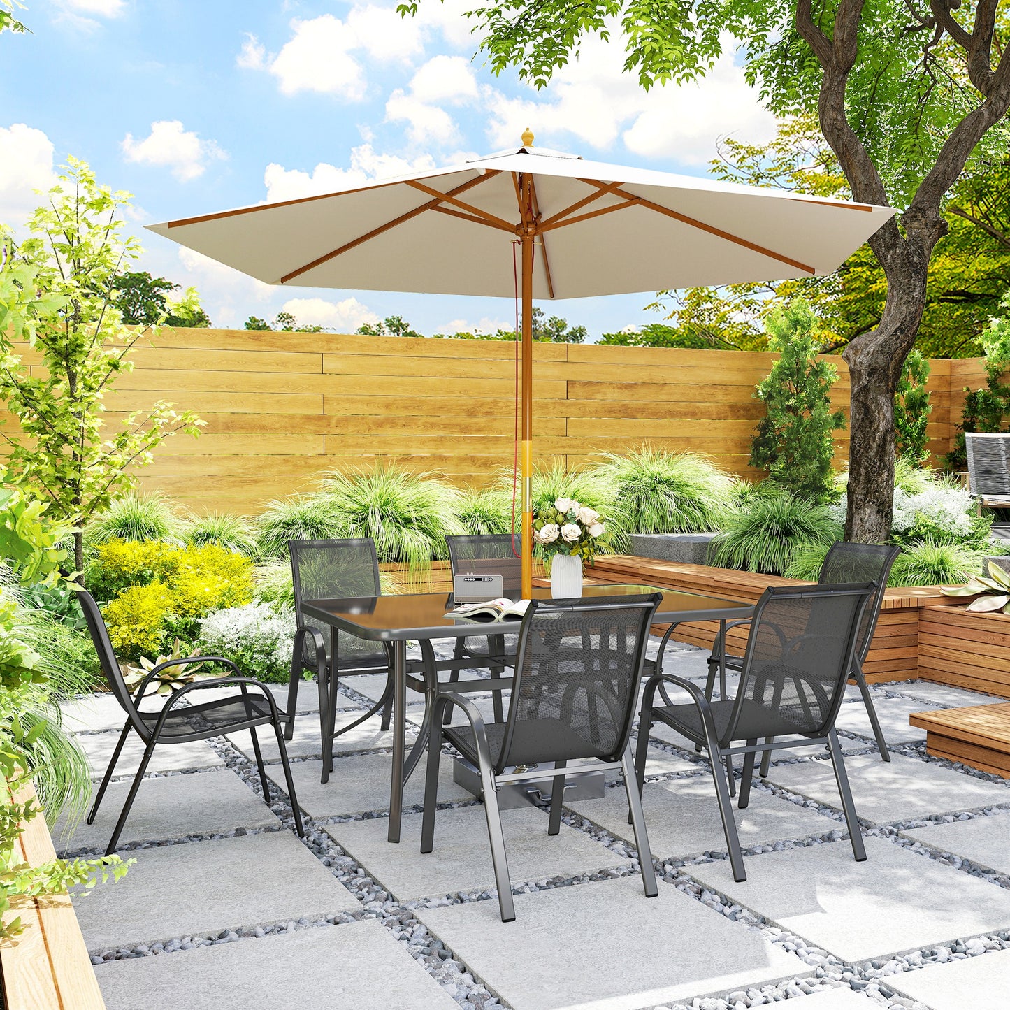 Outsunny Conjunto Muebles De Jardín De 7 Piezas Con Orificio Para Sombrilla Gris_3