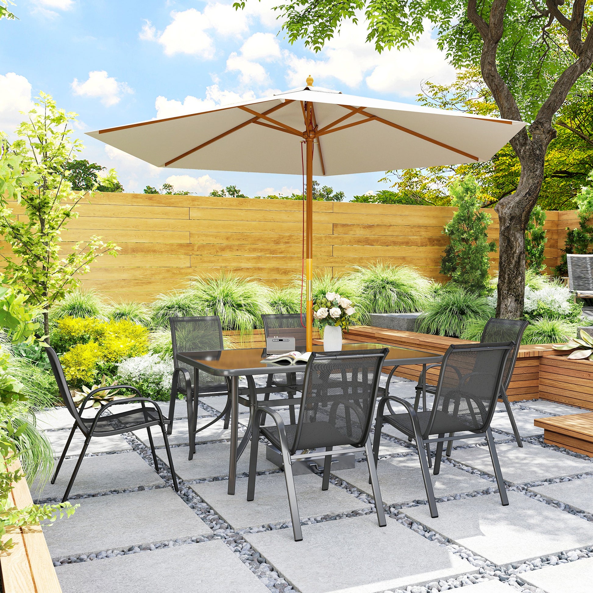 Outsunny Conjunto Muebles De Jardín De 7 Piezas Con Orificio Para Sombrilla Gris_3