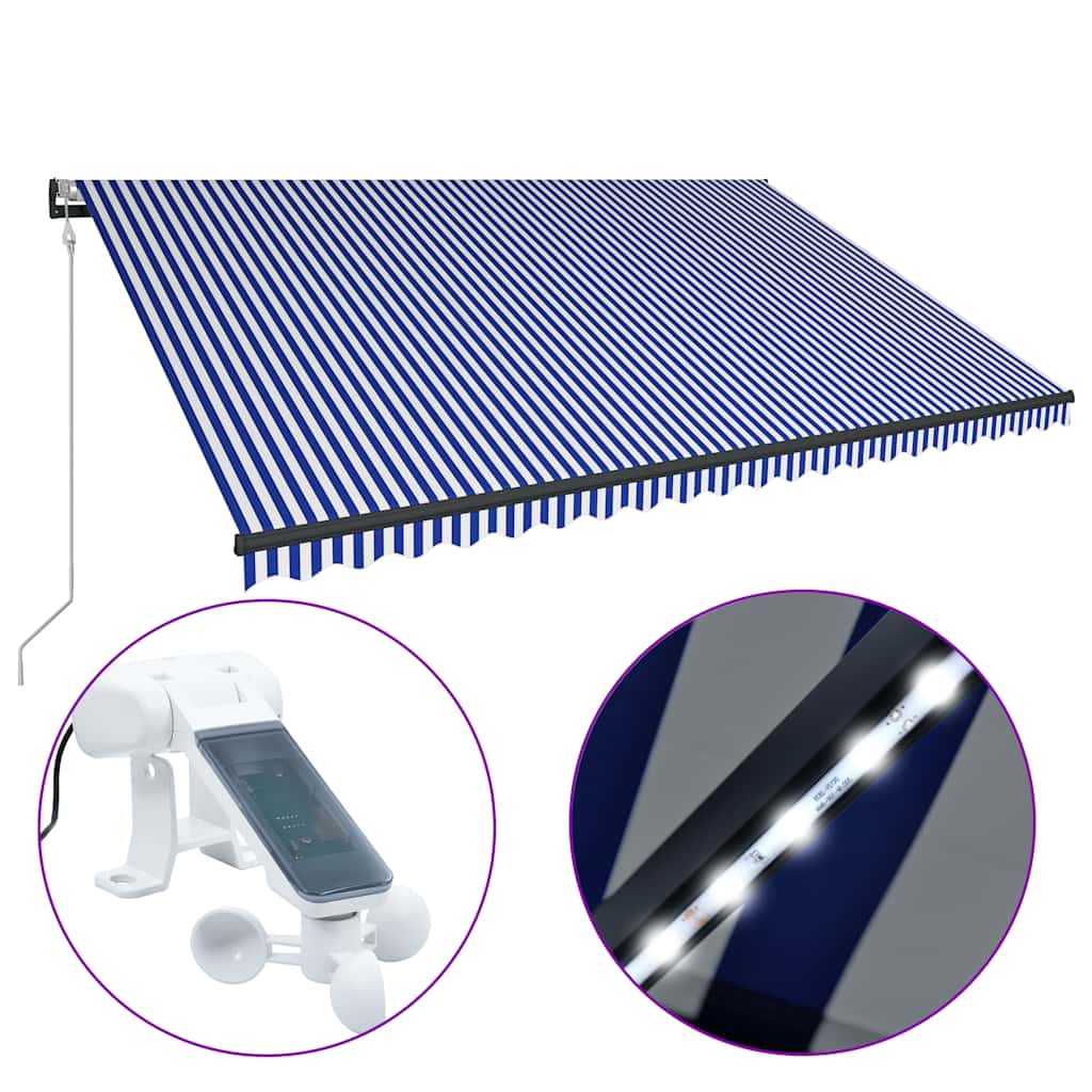 Toldo Con Led Y Sensor De Viento Azul Y Blanco 500x300 Cm_0