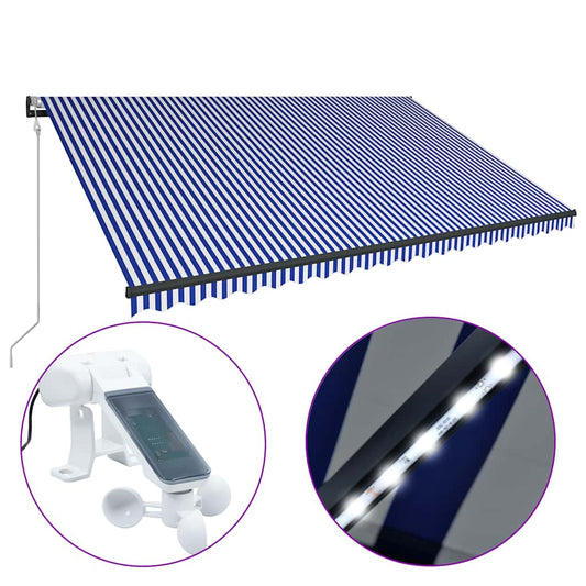 Toldo Con Led Y Sensor De Viento Azul Y Blanco 500x300 Cm_0