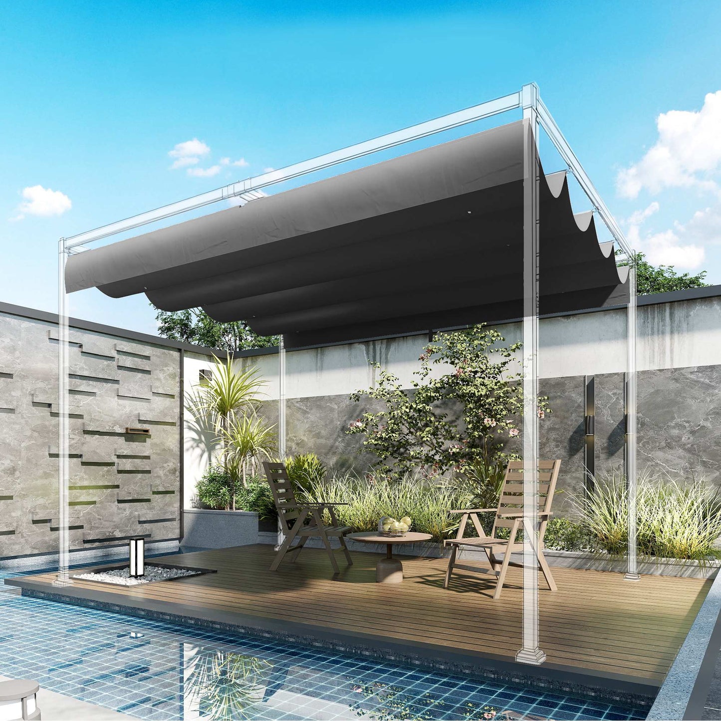 Outsunny Techo De Pérgola Retráctil 4x3,5 M Para Marco De Pérgola De 4x3 M_4