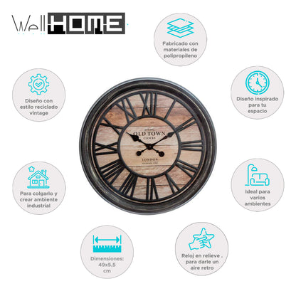 Wellhome Reloj Decorativo Relieve Plástico Ø49x5cm