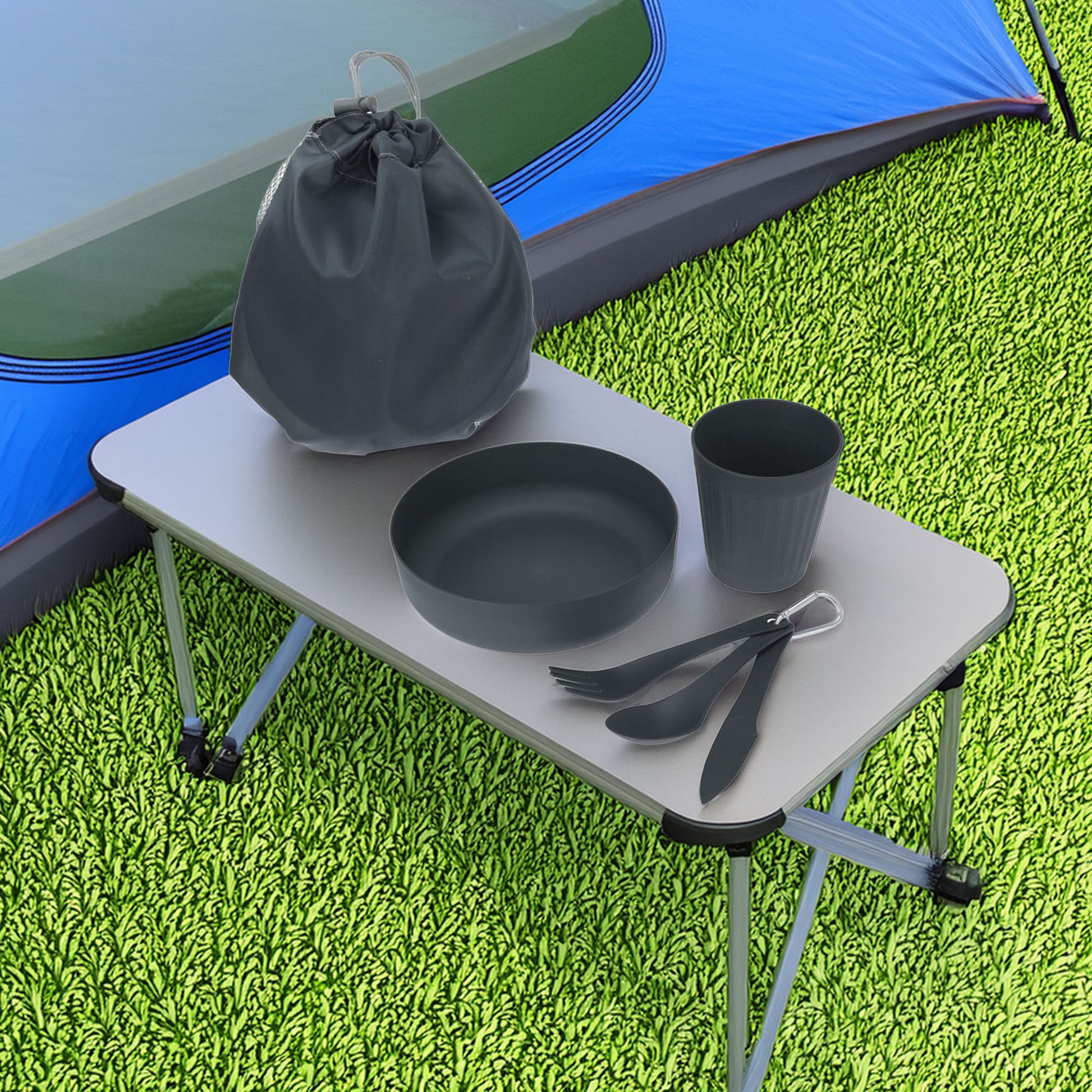 Well Home Juego De 6 Piezas De Camping: Bol 730ml, Taza 330ml, Bolsa De Almacenaje Y 3pcs De Cubiertos En Gancho_3
