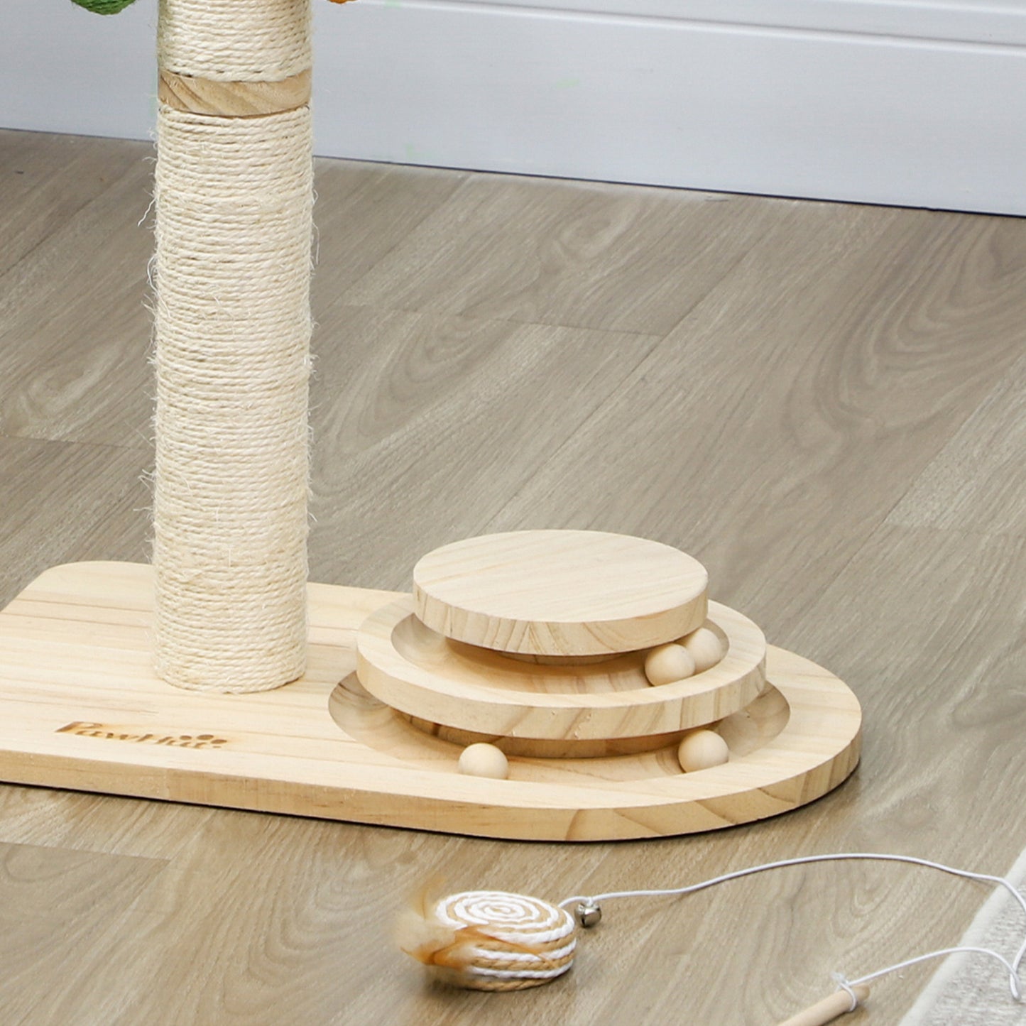 Pawhut Poste Rascador Para Gatos 56,5 Cm Con 3 Bolas Colgantes Madera Natural_3