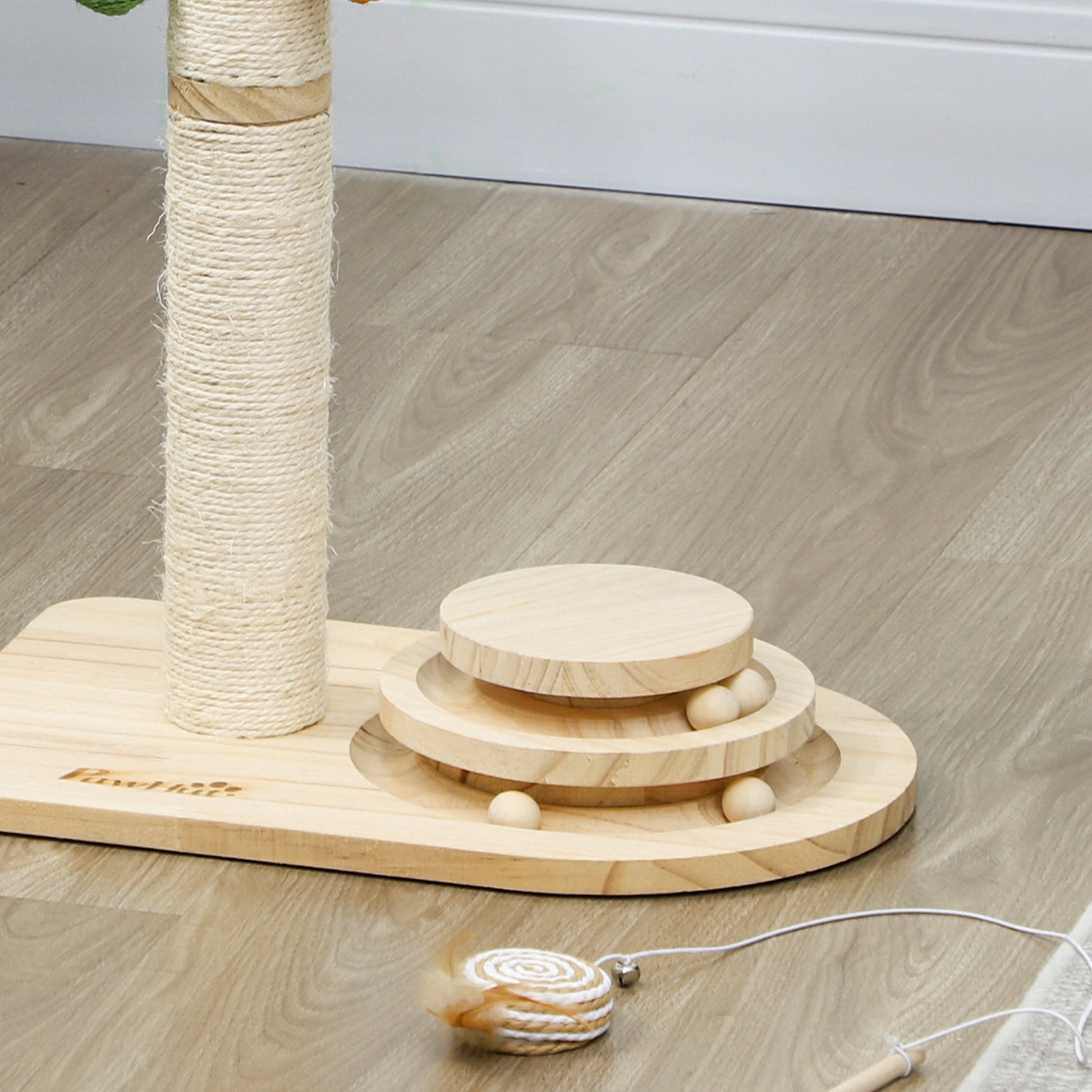 Pawhut Poste Rascador Para Gatos 56,5 Cm Con 3 Bolas Colgantes Madera Natural_3