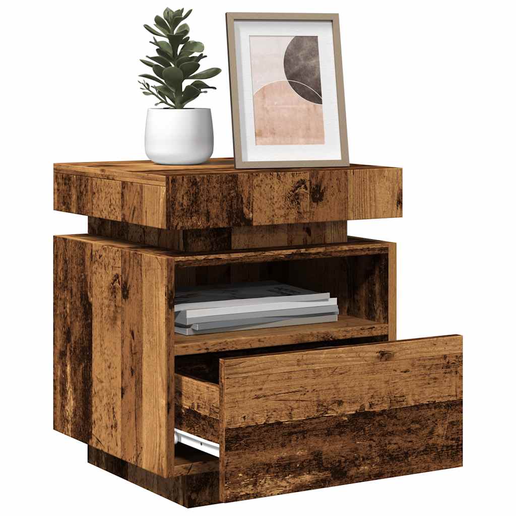 Mesita De Noche Luces Led 2 Uds Madera Envejecida 40x39x48,5 Cm_2