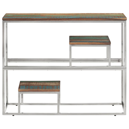 Mesa Consola Acero Inoxidable Madera Maciza Reciclada Plateada_0
