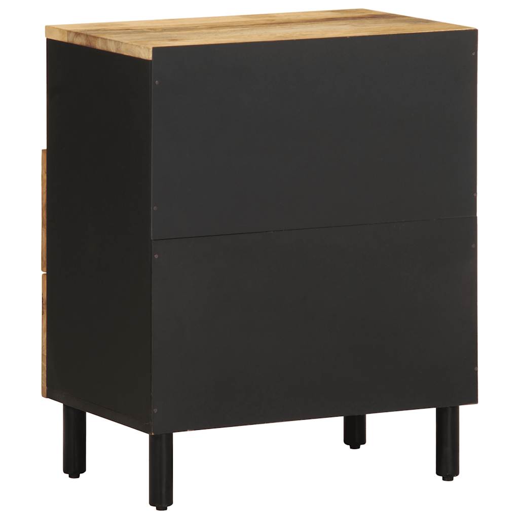 Mesita De Noche Madera Maciza De Mango Rugosa Negro 50x33x62 Cm_3