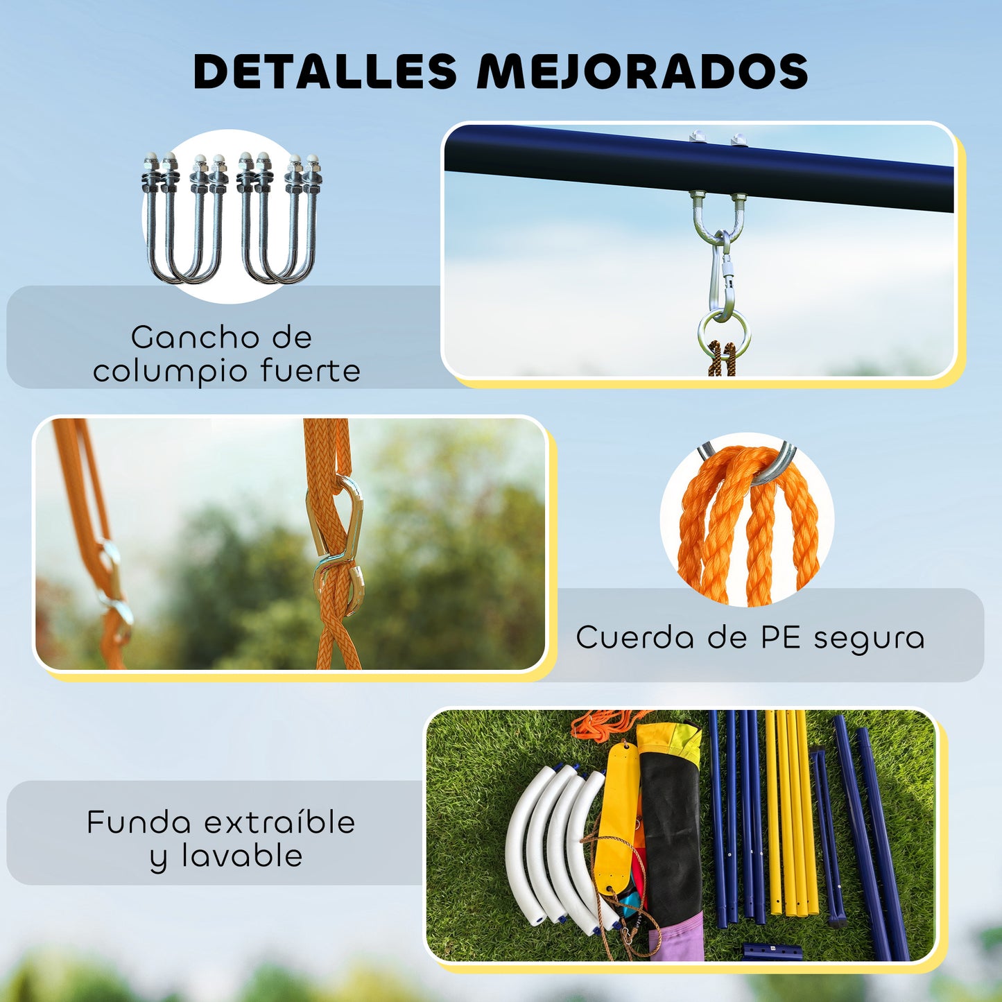 Aiyaplay Columpio Para Bebés Con 2 Columpios Cuerdas Ajustables Multicolor_3