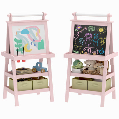 Aiyaplay Pizarra Infantil Caballete 3 En 1 Con Rollo De Papel Y Cestas Rosa_0