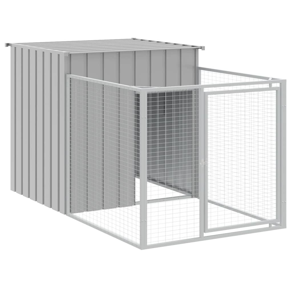 Vidaxl Caseta Para Perro Con Corral Gris Claro 110x201x110 Cm Acero Galvanizado_0