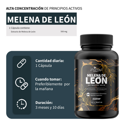 Melena De León 10:1 Vecos 100 Cápsulas | Enfoque Y Claridad Mental | Extracto De 40% + 20% Beta-glucanos_2