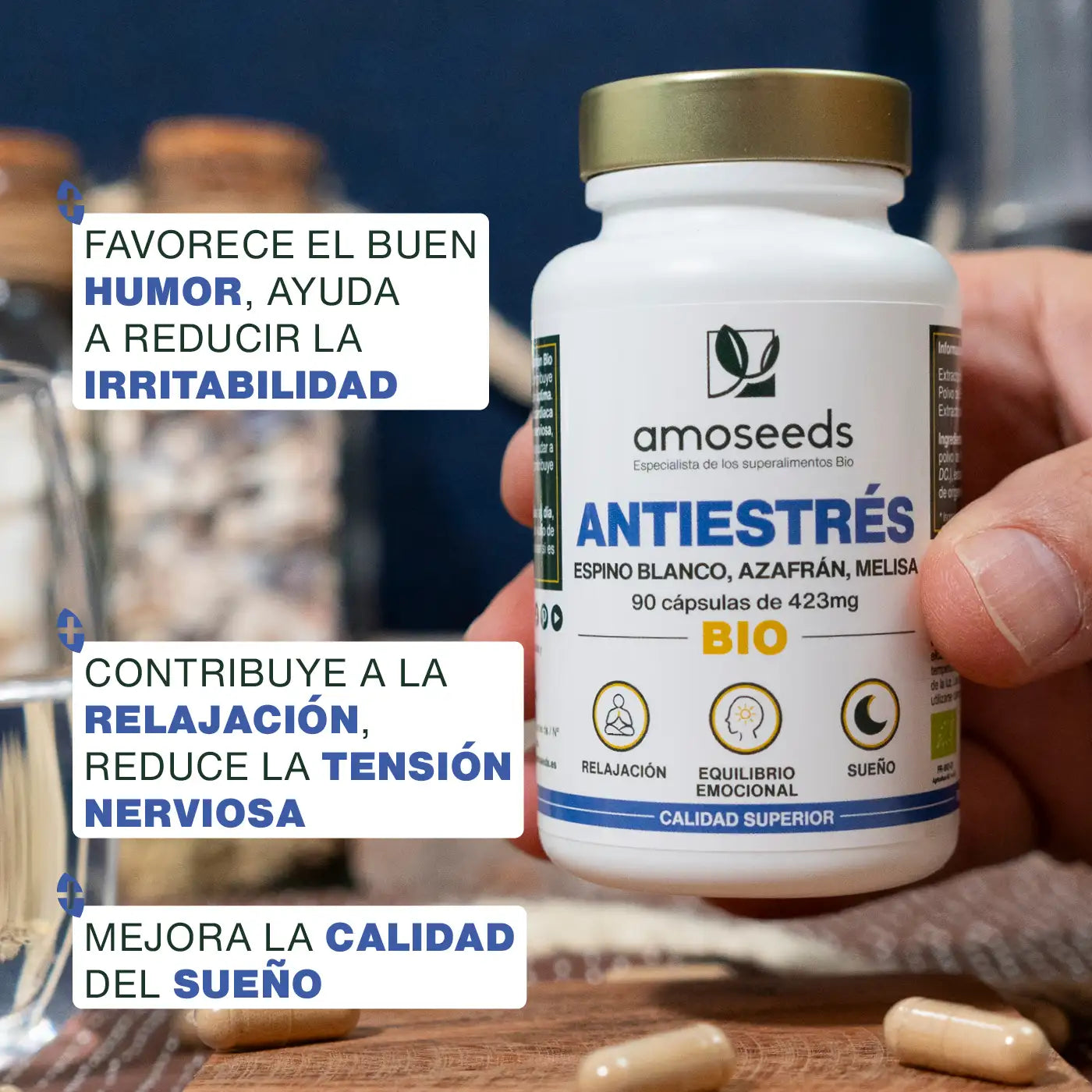 Complejo Antiestrés Bio, Espino Blanco, Azafrán, Melisa | 90 Cápsulas_3