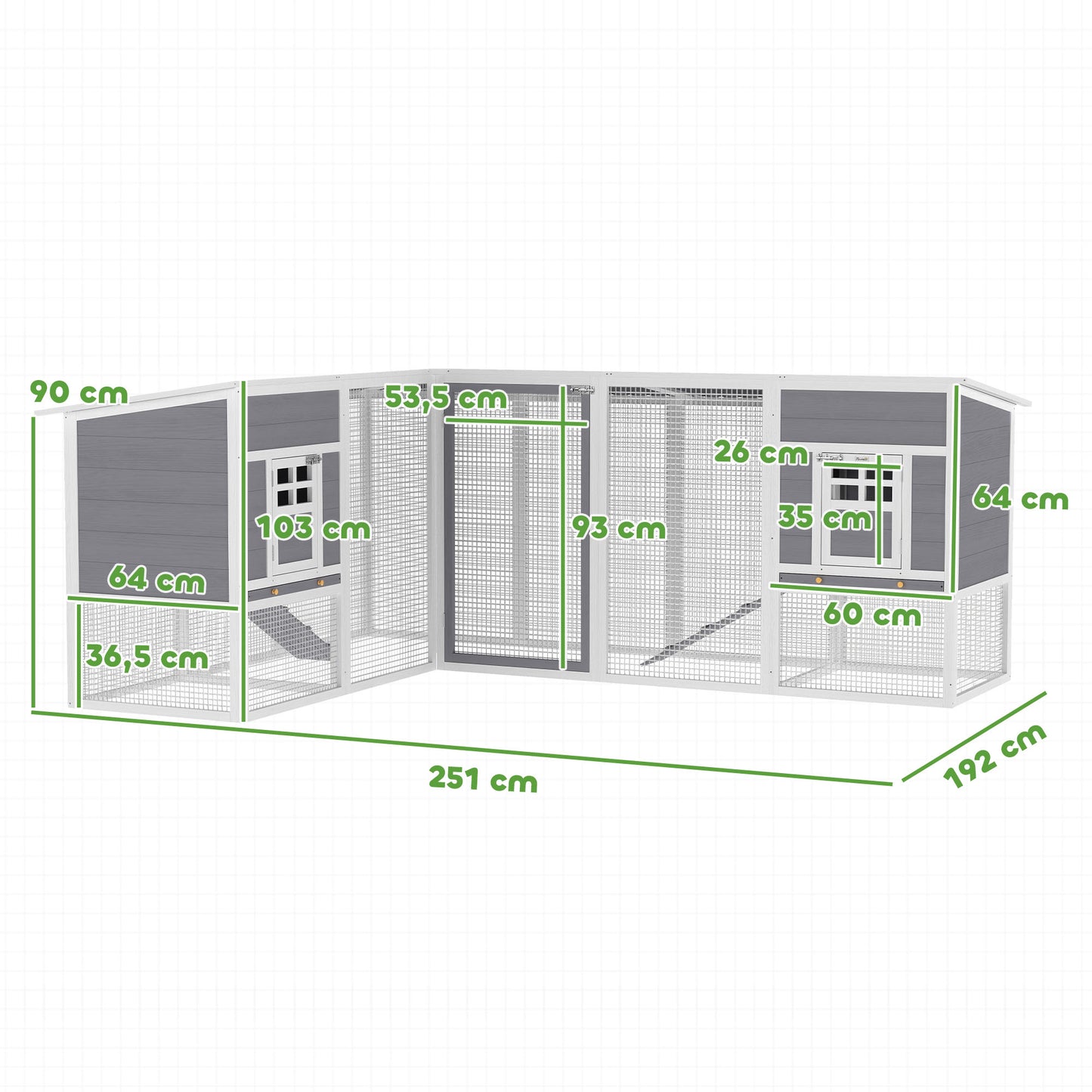 Pawhut Gallinero De Madera Grande Exterior En L Para Esquina 251x192x103 Cm Gris_2
