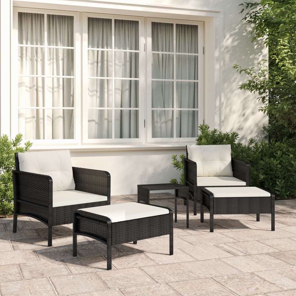 Vidaxl Set De Muebles De Jardín 5 Pzas Y Cojines Ratán Sintético Negro_1
