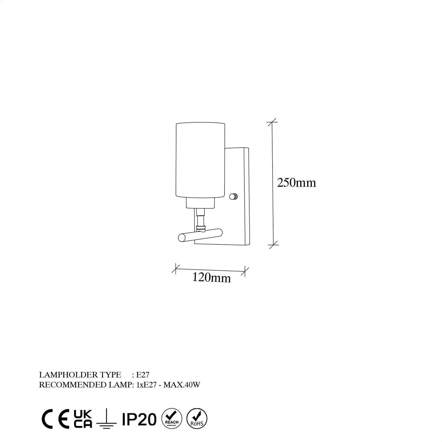 Aplique De Pared, Metal , Negro, 12x17x25, Casquillo E27 Max 40 W_1