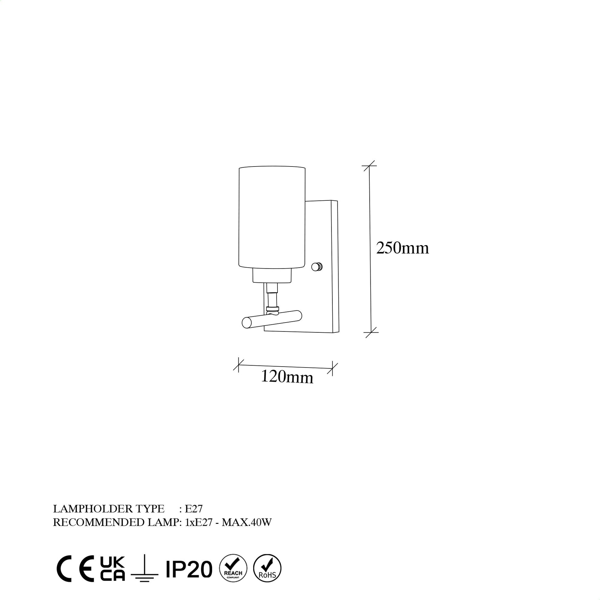 Aplique De Pared, Metal , Negro, 12x17x25, Casquillo E27 Max 40 W_1