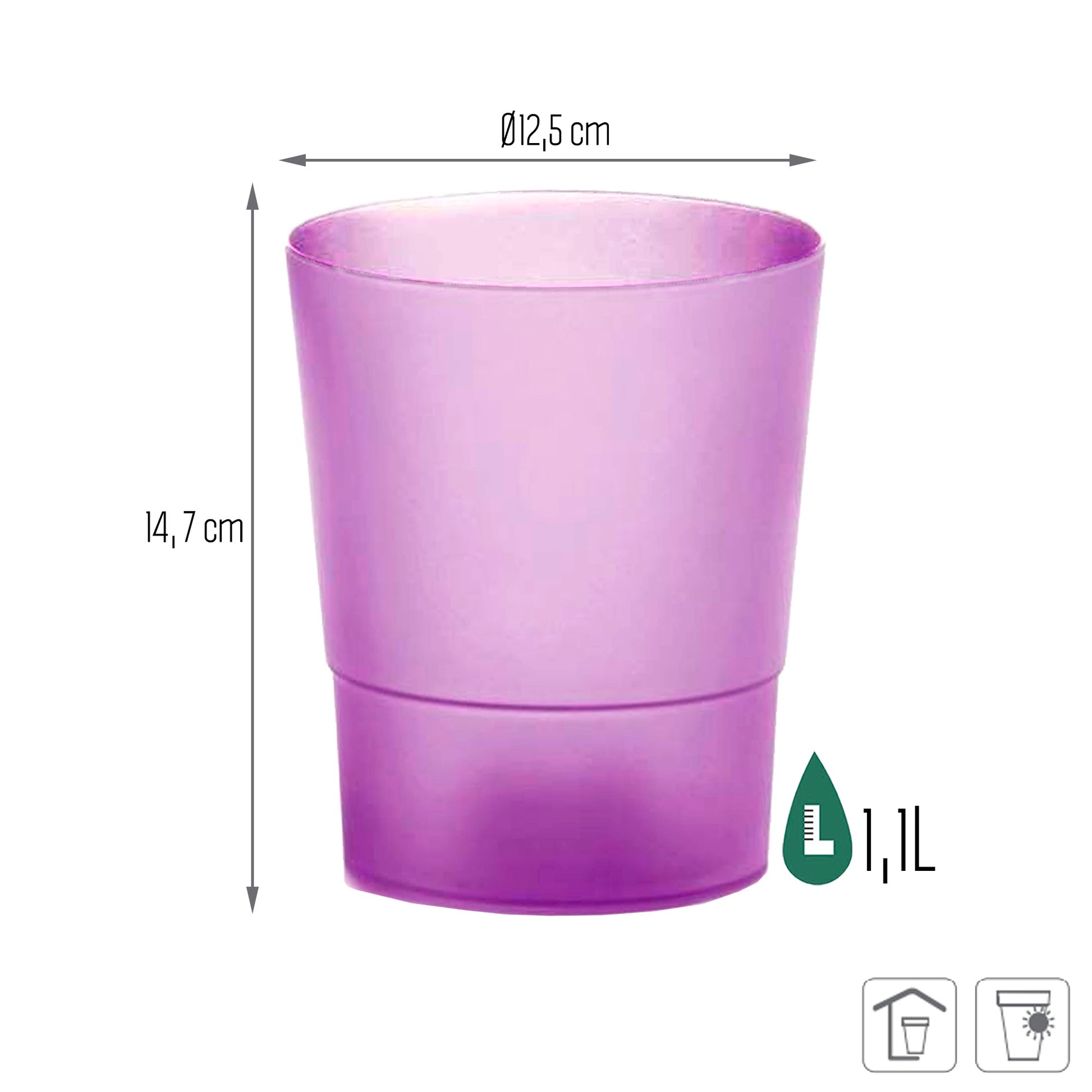 Maceta Coubi Orchid 1,1l., Dimensiones (mm) 125x125x147, Color Violeta Opaco_2