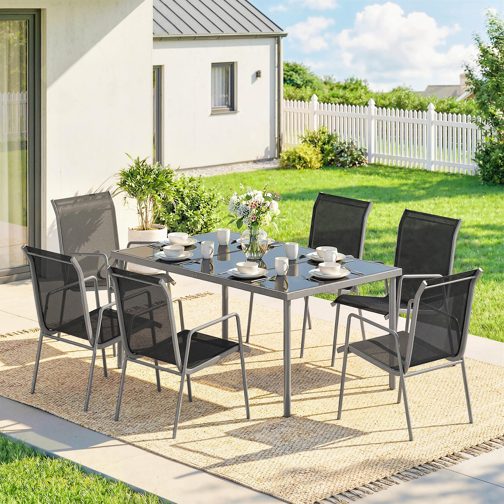 Outsunny Conjunto De Mesa Y Sillas Jardín De 7 Piezas Con Sillas Transpirables_1