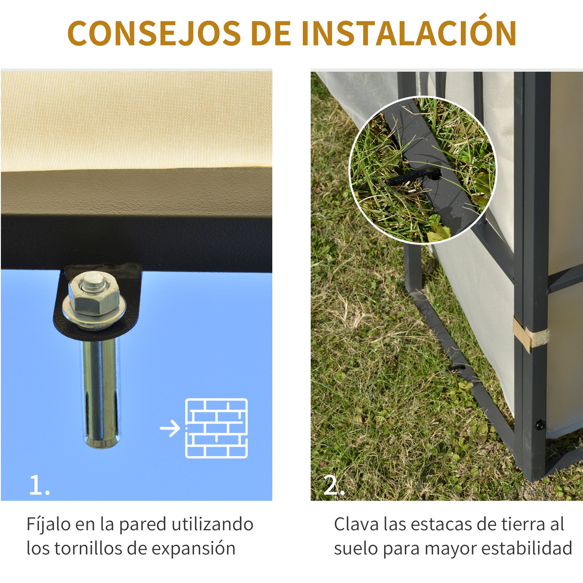 Outsunny Cenador Con Montaje En Pared Cortinas Laterales Malla Con Cremallera_5