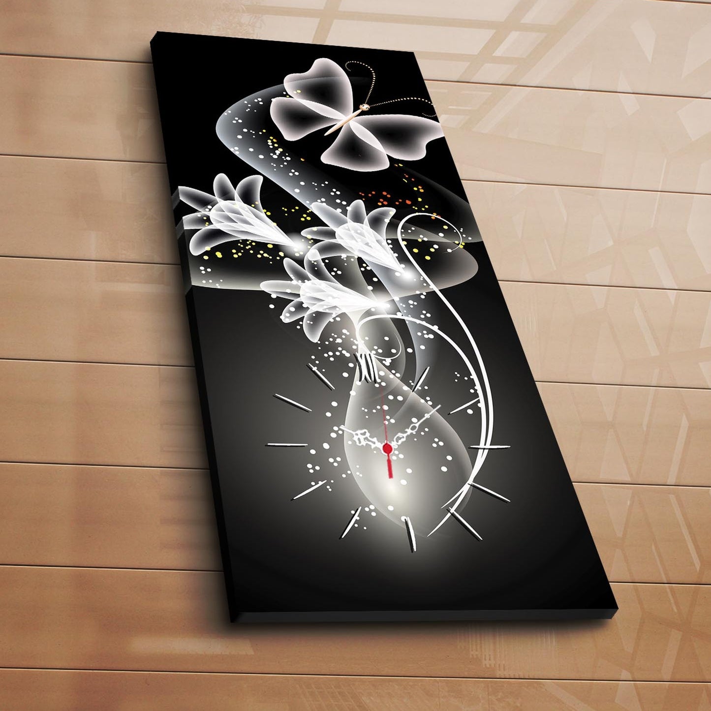 Reloj De Pared Con Lienzo Decorativo De Flores