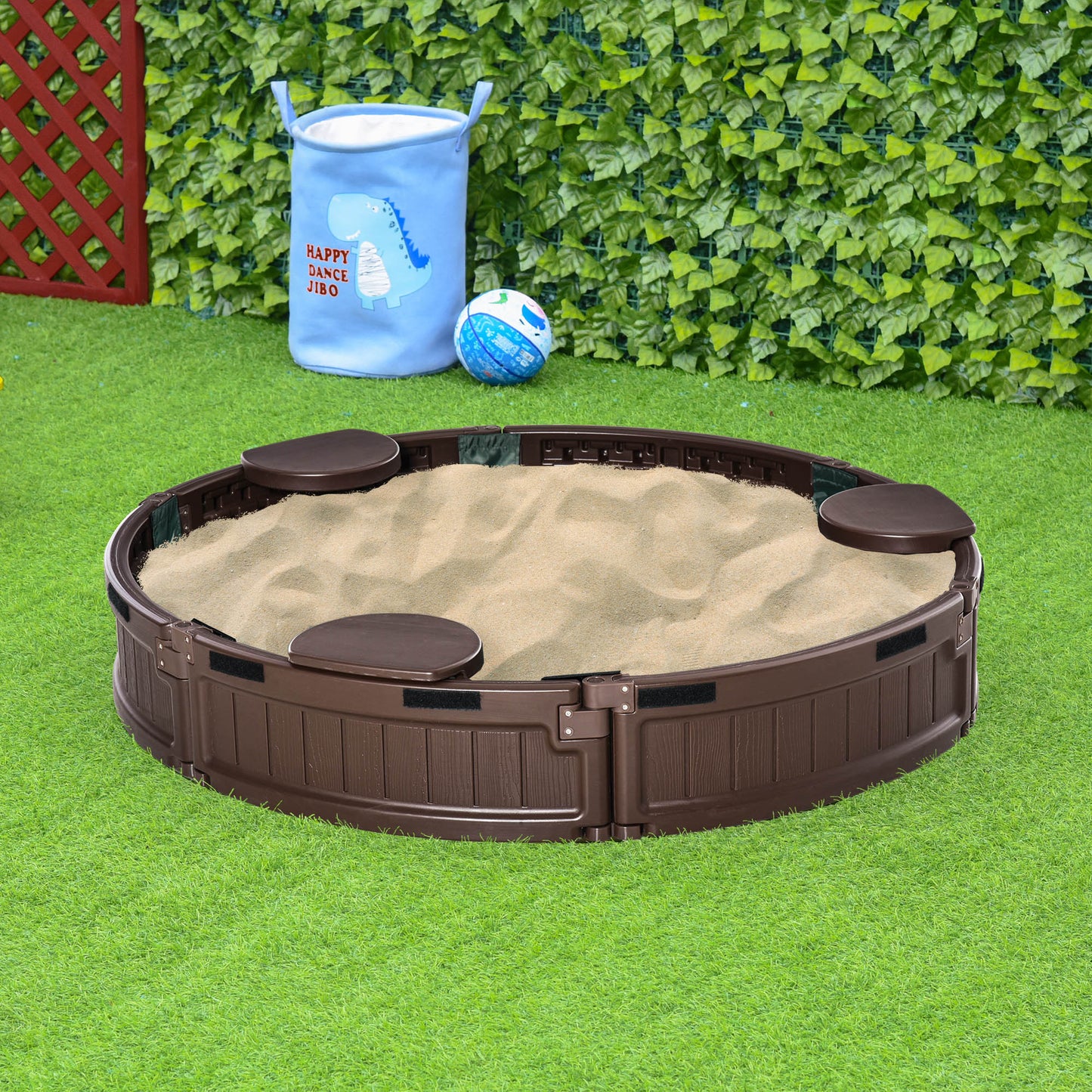 Outsunny Arenero Para Niños De +3 Años Con Cubierta Ø123x22,5 Cm Marrón_1