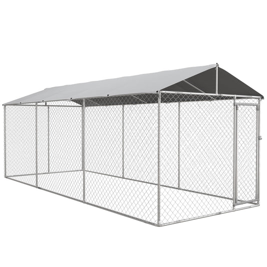Pawhut Perrera Jaula De Exterior Para Perros Con 1 Puerta 600x230x230 Cm Plata_0