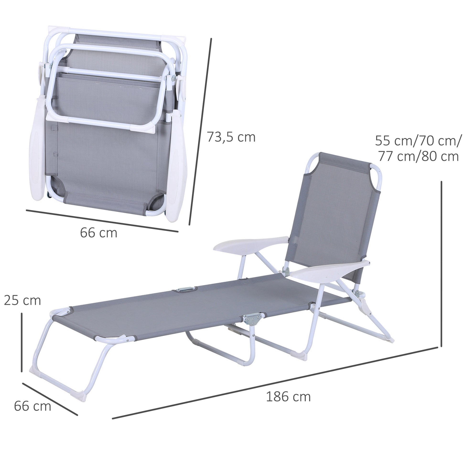 Outsunny Conjunto De 2 Tumbonas Plegables Con Respaldo 186x66x80 Cm Gris_2