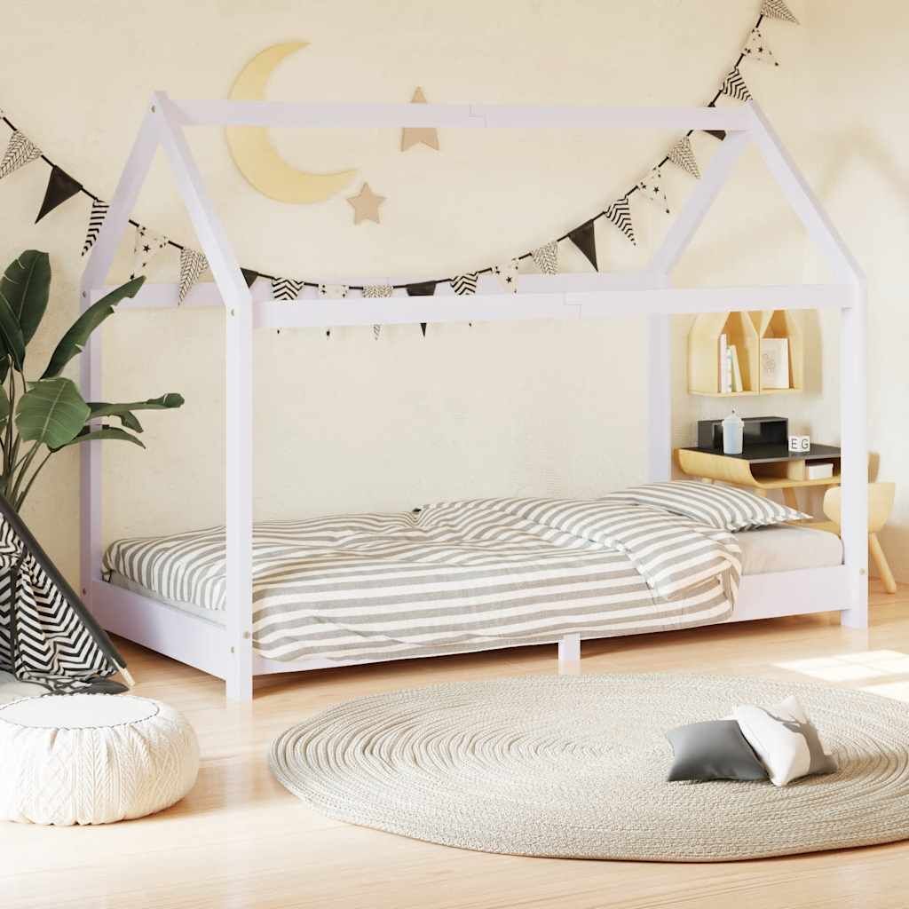 Vidaxl Estructura De Cama Infantil Madera Maciza Pino Blanco 80x160 Cm_1