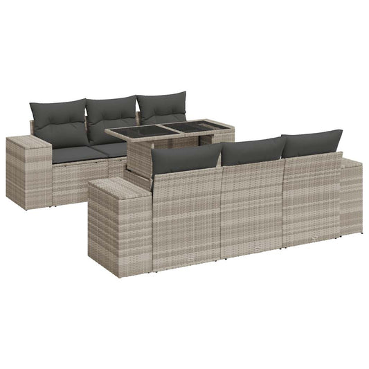 Set De Sofás De Jardín 7 Pzas Con Cojines Ratán Pe Gris Claro / Vetonek_0