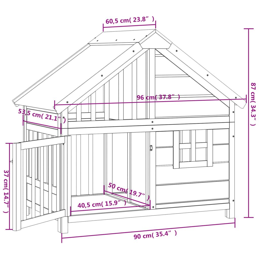 Vidaxl Caseta Para Perros Madera Maciza De Pino Marrón 96x60,5x87 Cm_2