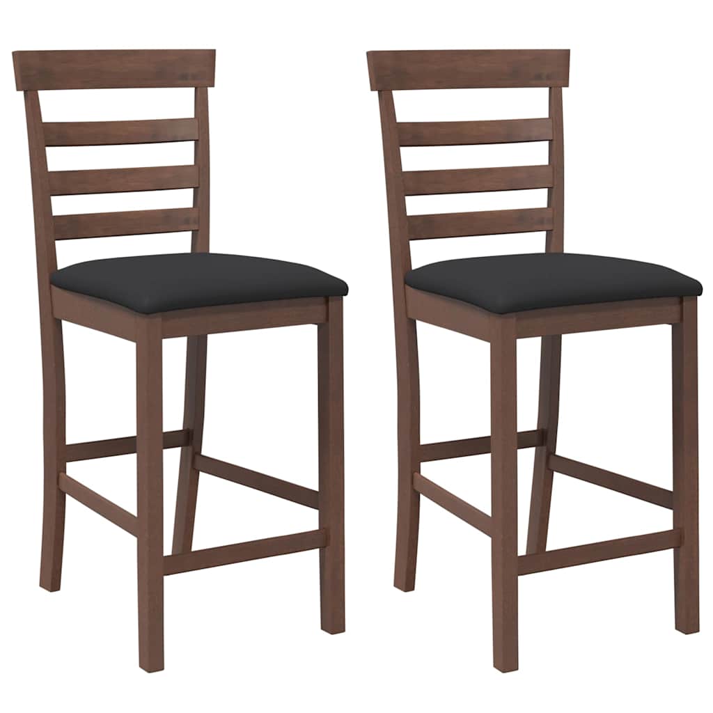 Taburetes De Bar Con Cojines 2 Uds Madera Maciza Marrón Caucho_0