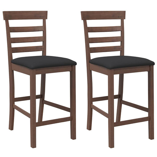 Taburetes De Bar Con Cojines 2 Uds Madera Maciza Marrón Caucho_0