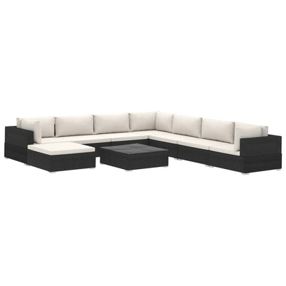 Vidaxl Set De Muebles De Jardín 9 Pzas Y Cojines Ratán Sintético Negro_0