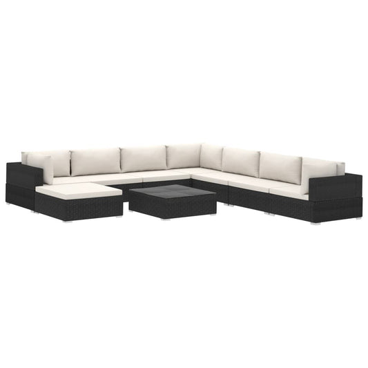 Vidaxl Set De Muebles De Jardín 9 Pzas Y Cojines Ratán Sintético Negro_0