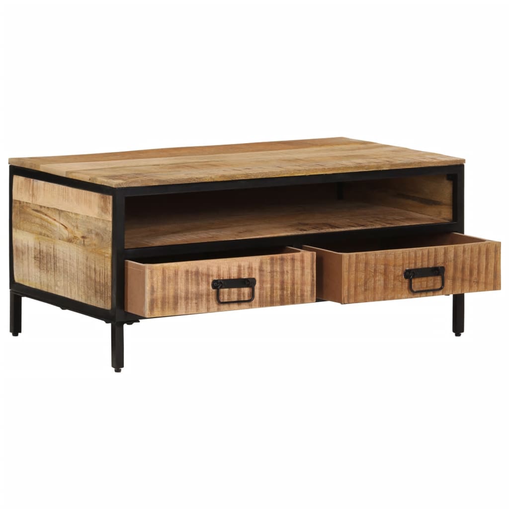 Mesa De Centro De Madera Maciza De Mango Rugosa 90x50x30 Cm_1