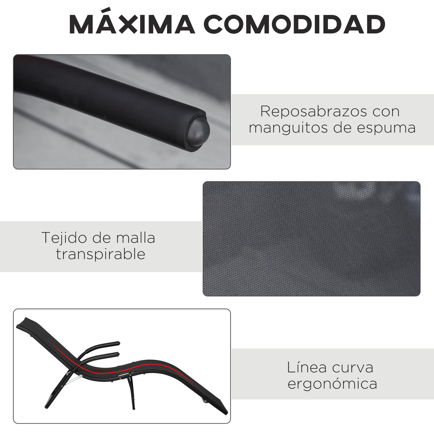 Outsunny Tumbona Plegable De Jardín Con Reposabrazos Y Reposapiés Metal Negro_5