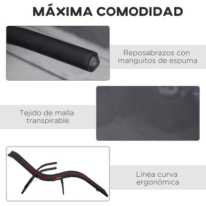 Outsunny Tumbona Plegable De Jardín Con Reposabrazos Y Reposapiés Metal Negro_5