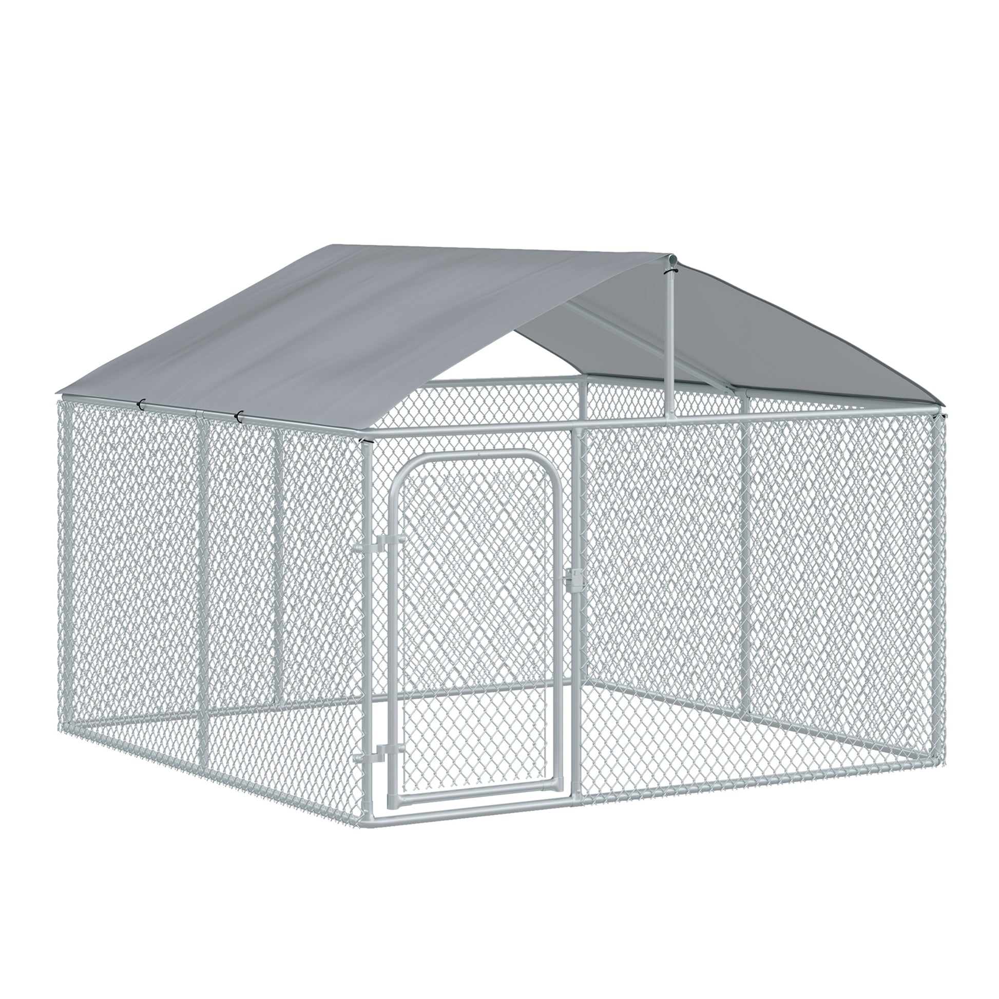 Pawhut Perrera De Exterior De Metal Galvanizado Con Toldo Cerradura_0
