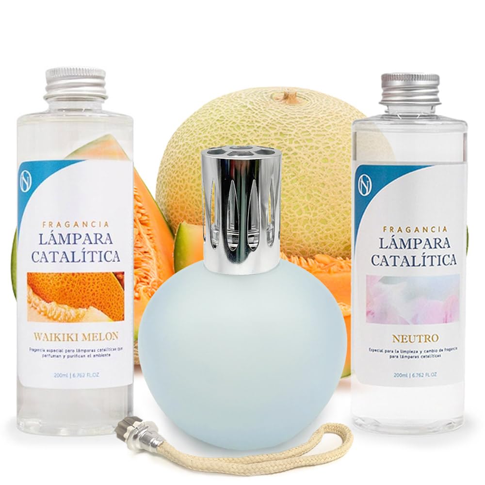Pack Lámpara Catalítica Azul Grisáceo Mate + Fragancia Waikiki Melon 500ml + Limpiador Neutro 200ml + Mecha Repuesto_0
