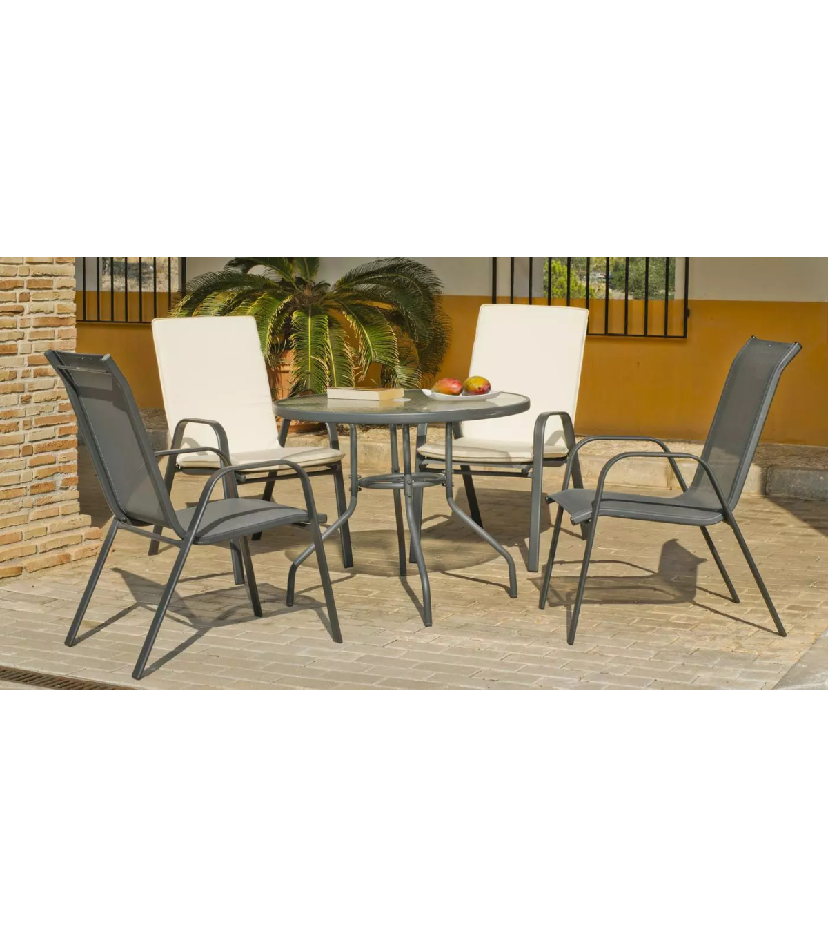 Pack De 2 Sillones Apilables Terraza Jardín Sulam-3 Acero /textilen Gris Antracita, 94cm(_3