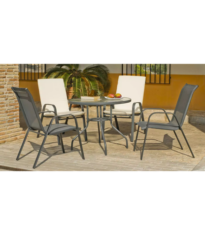 Pack De 2 Sillones Apilables Terraza Jardín Sulam-3 Acero /textilen Gris Antracita, 94cm(_3